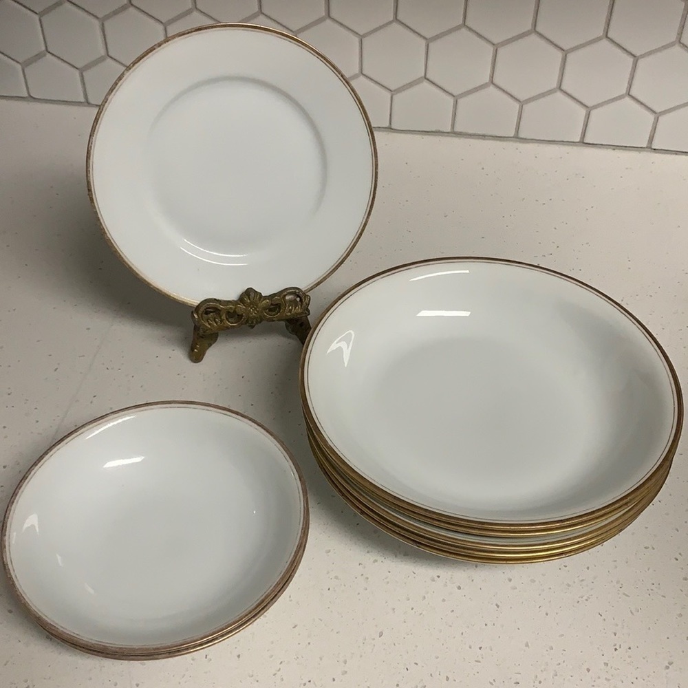 Victoria Austria White gold‎ trim set 8 pieces antique vintage Victorian plates